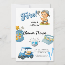 Invitación de Baby Shower al golf azul para niño