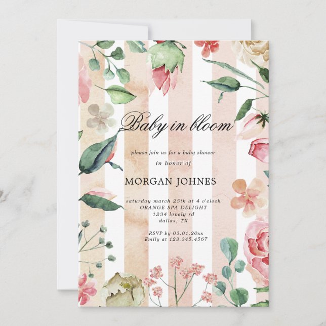 Invitación de Baby Shower al jardín de flores para (Anverso)