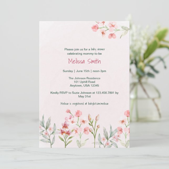 Invitación de Baby Shower al Jardín de flores silv (Anverso de pie)