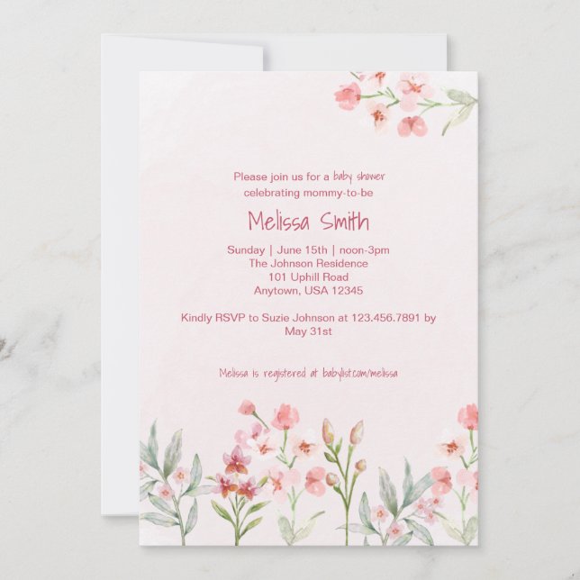 Invitación de Baby Shower al Jardín de flores silv (Anverso)