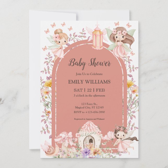 Invitación de Baby Shower al Jardín Mágico Boho de (Anverso)