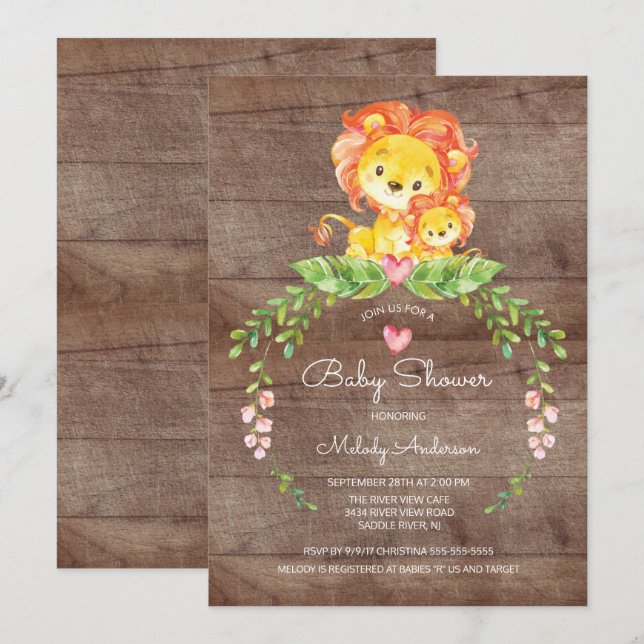 Invitación de Baby Shower al león ruso de la selva (Anverso / Reverso)