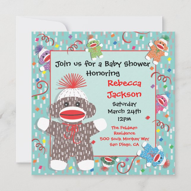 Invitación de Baby Shower al mono de bebé (Anverso)