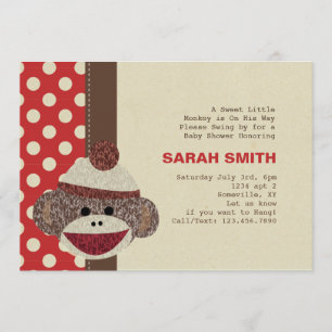 Invitación de Baby Shower al mono de sock