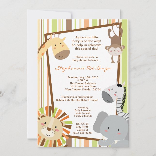 Invitación de Baby Shower al mono león de la selva (Anverso)