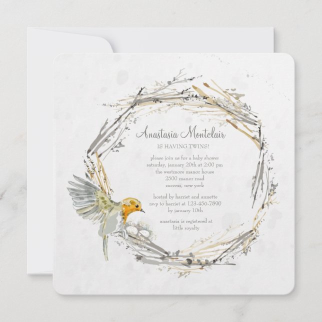 Invitación de Baby Shower al Nido Twin (Anverso)