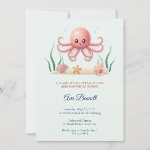Invitación de Baby Shower al Océano de Pulpo y Con