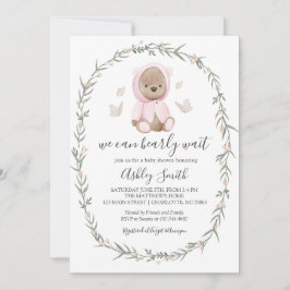 Invitación de Baby Shower al oso bohemio rosa