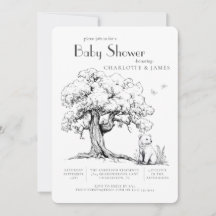 Invitación de Baby Shower al oso de la selva blanc