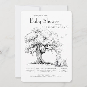 Invitación de Baby Shower al oso de la selva blanc