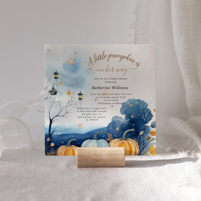 Invitación de Baby Shower al otoño de Blue Gold Pu (Subido por el creador)