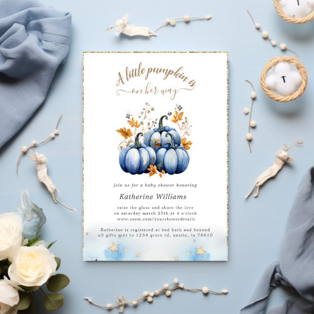Invitación de Baby Shower al otoño de Blue Gold Pu (Subido por el creador)