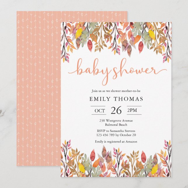 Invitación de Baby Shower al otoño de las flores (Anverso / Reverso)