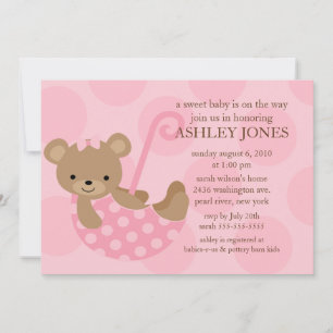 Invitación de Baby Shower al paraguas del oso