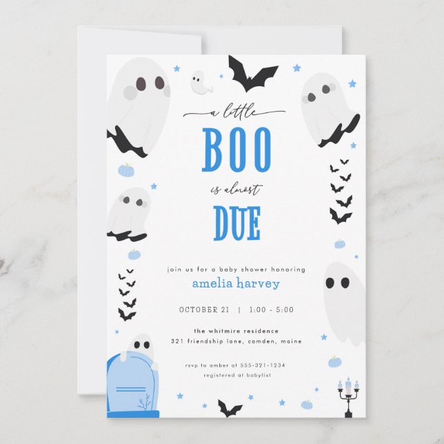 Invitación de Baby Shower al Pequeño Boo Azul de H (Anverso)