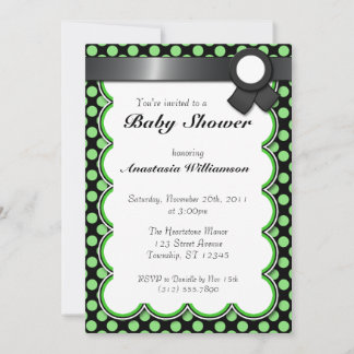 Invitación de Baby Shower al Punto de Polka Verde