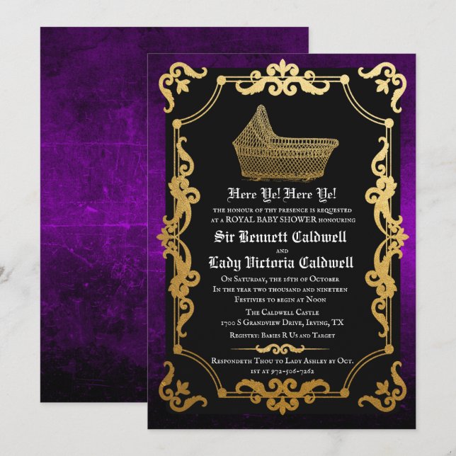 Invitación de Baby Shower al Renacimiento Medieval (Anverso / Reverso)