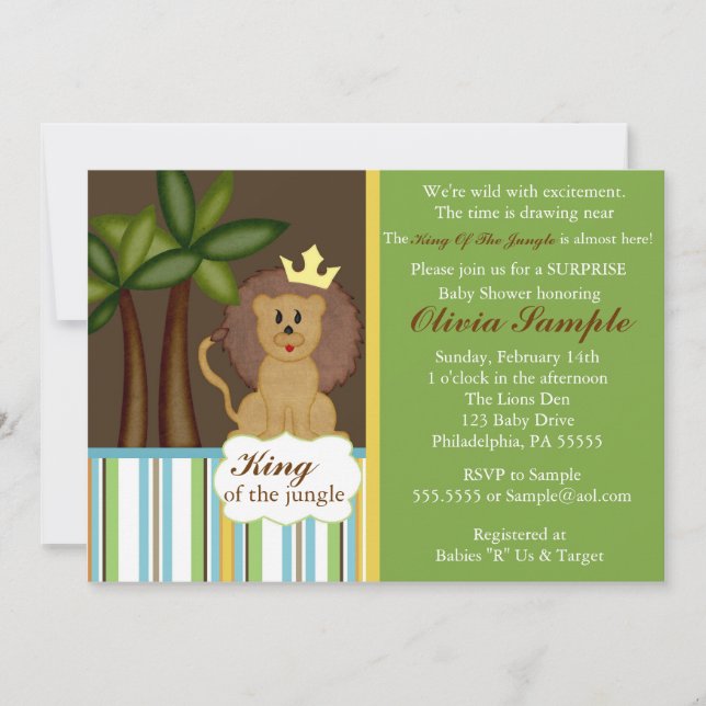 Invitación de Baby Shower al Rey de la Selva (Anverso)