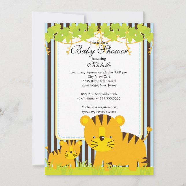 Invitación de Baby Shower al Safari de la jungla (Anverso)
