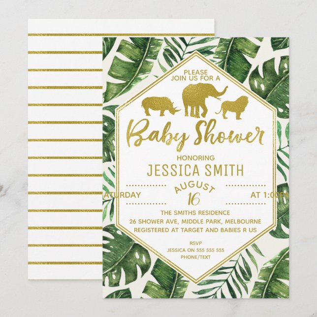 Invitación de Baby Shower al Safari Foliage modern (Anverso / Reverso)