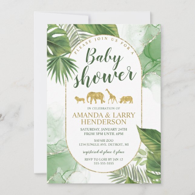 Invitación de Baby Shower al safari tropical (Anverso)