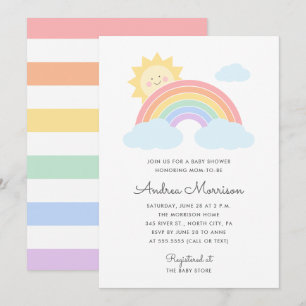 Invitación de Baby Shower al sol arcoiris del Past