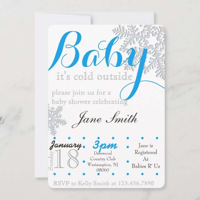 Invitación de Baby Shower al tema de invierno (Anverso)