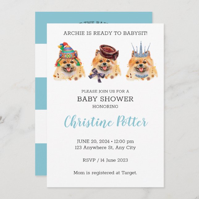 Invitación de Baby Shower al tema de las pipas but (Anverso / Reverso)