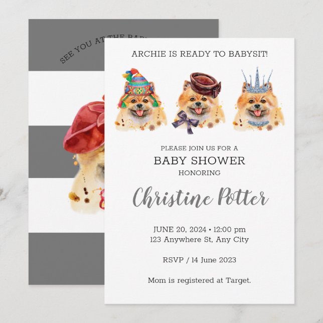 Invitación de Baby Shower al tema de las pipas but (Anverso / Reverso)