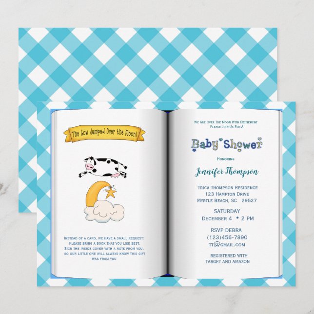 Invitación de Baby Shower al tema del libro (Boy) (Anverso / Reverso)