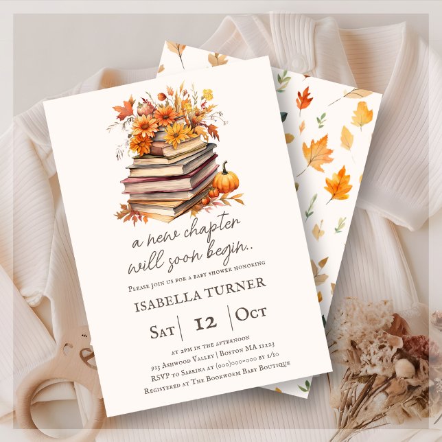 Invitación de Baby Shower al tema del libro otoño (Subido por el creador)
