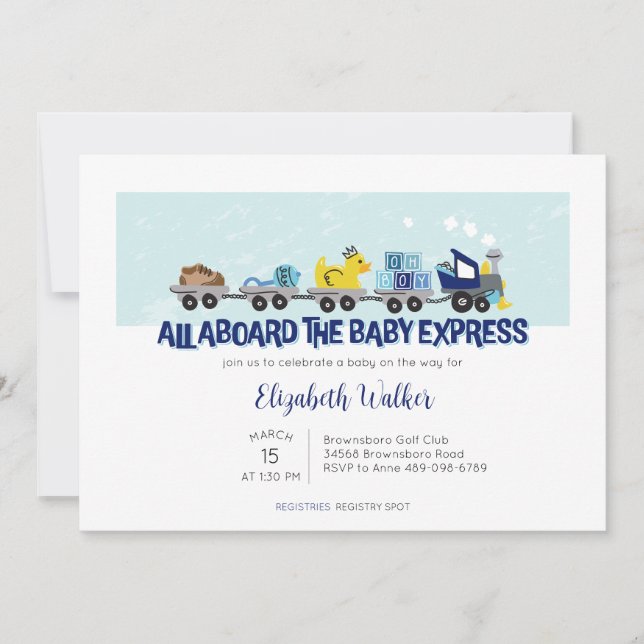 Invitación de Baby Shower al tema del tren de Baby (Anverso)