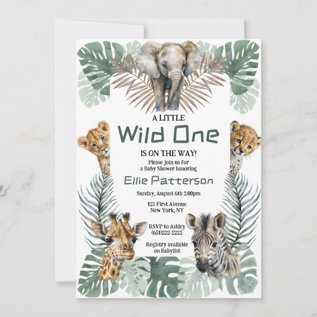Invitación de Baby Shower al tema "Wild One" de Sa (Anverso)