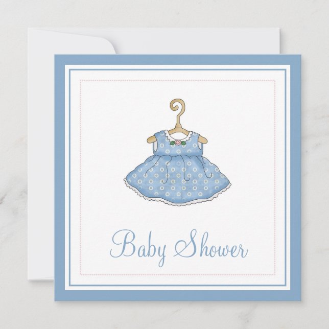 Invitación de Baby Shower al vestido azul de niña  (Anverso)