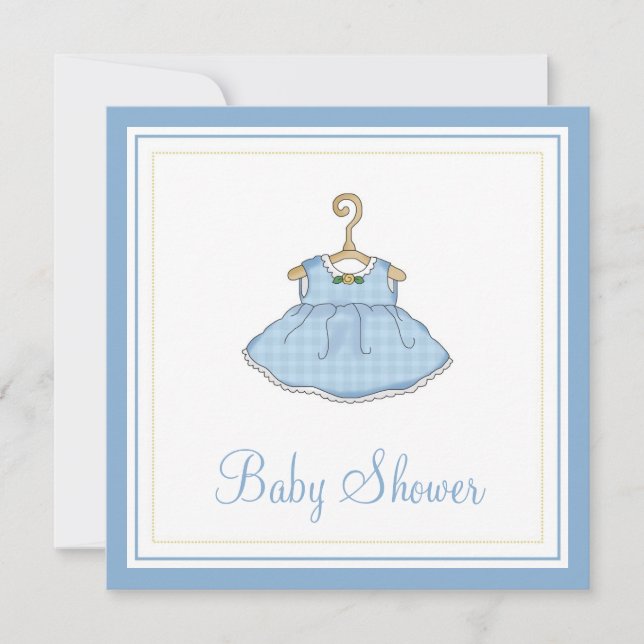 Invitación de Baby Shower al vestido azul de niña  (Anverso)