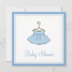 Invitación de Baby Shower al vestido azul de niña 