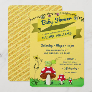 Invitación de Baby Shower amarilla al tema del Pur