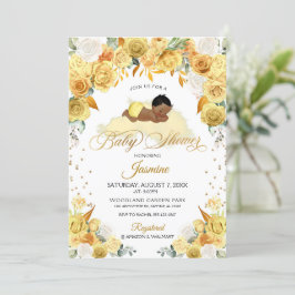 Invitación de Baby Shower amarillenta con flores a