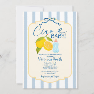 Invitación de Baby Shower Amarillo Limón Azul Ital