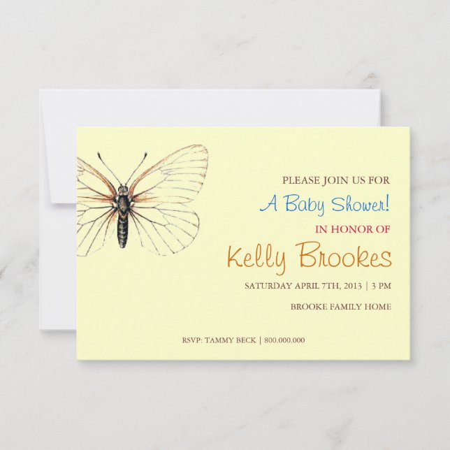 Invitación de Baby Shower | Amarillo mariposa (Anverso)
