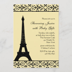 Invitación de Baby Shower amarillo parisino