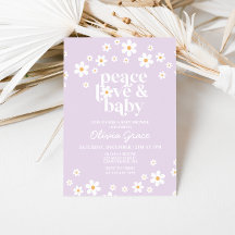 Invitación de Baby Shower Amor Paz Lila Daisy