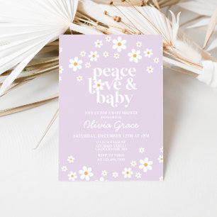 Invitación de Baby Shower Amor Paz Lila Daisy