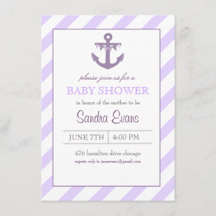 Invitación de Baby Shower Ancla Ahoy Púrpura
