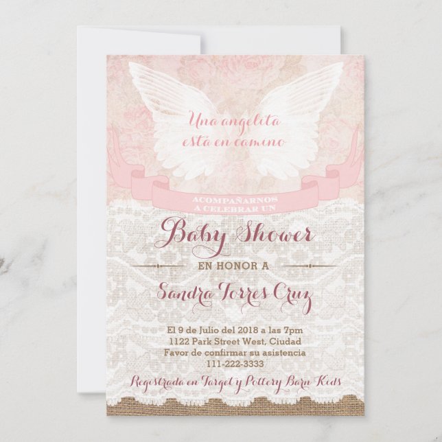 Invitación de Baby Shower Angel Pink para Latina L (Anverso)