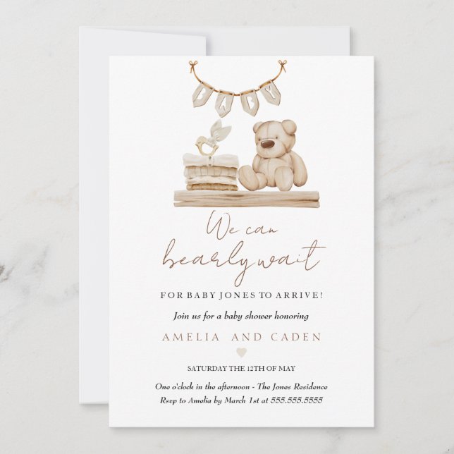 Invitación de baby shower 'Apenas podemos esperar' (Anverso)