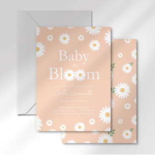 Invitación de Baby Shower Apricot Daisy Baby in Bl