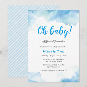 invitación de Baby Shower arco boho acuarela azul