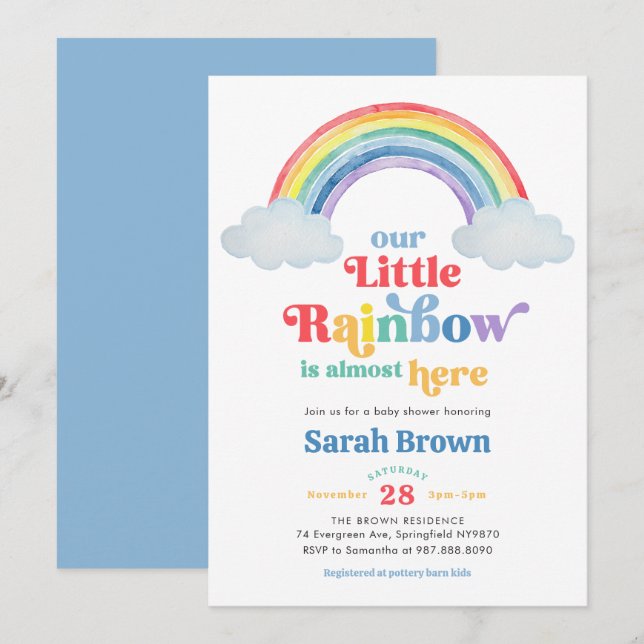 Invitación de Baby Shower Arcoíris (Anverso / Reverso)