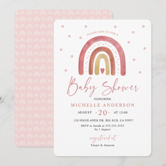 Invitación de Baby Shower Arcoíris Boho (Anverso / Reverso)